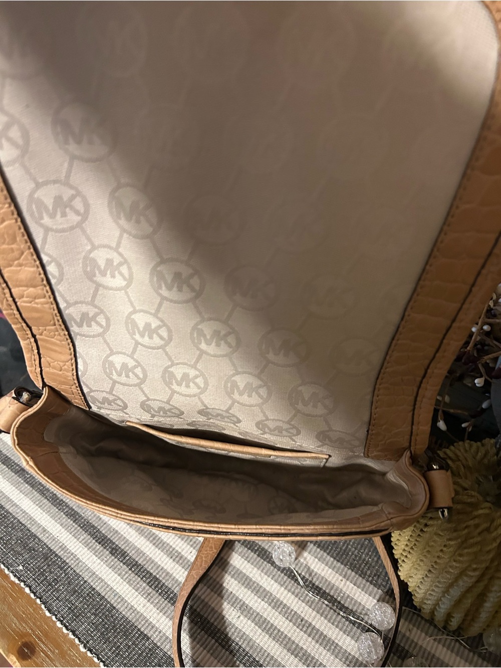 Michael Kors Croc-Embossed Saddle Crossbody in Camel - Picture 4 of 5